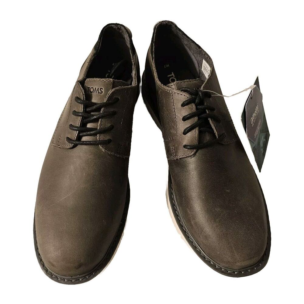 TOMS Men's Navi Water Resistant Smoke Grey Leather Oxford Dress Shoe sz 7 - Picture 3 of 13